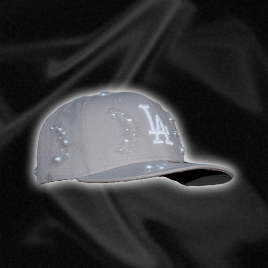 grey cap with pearls